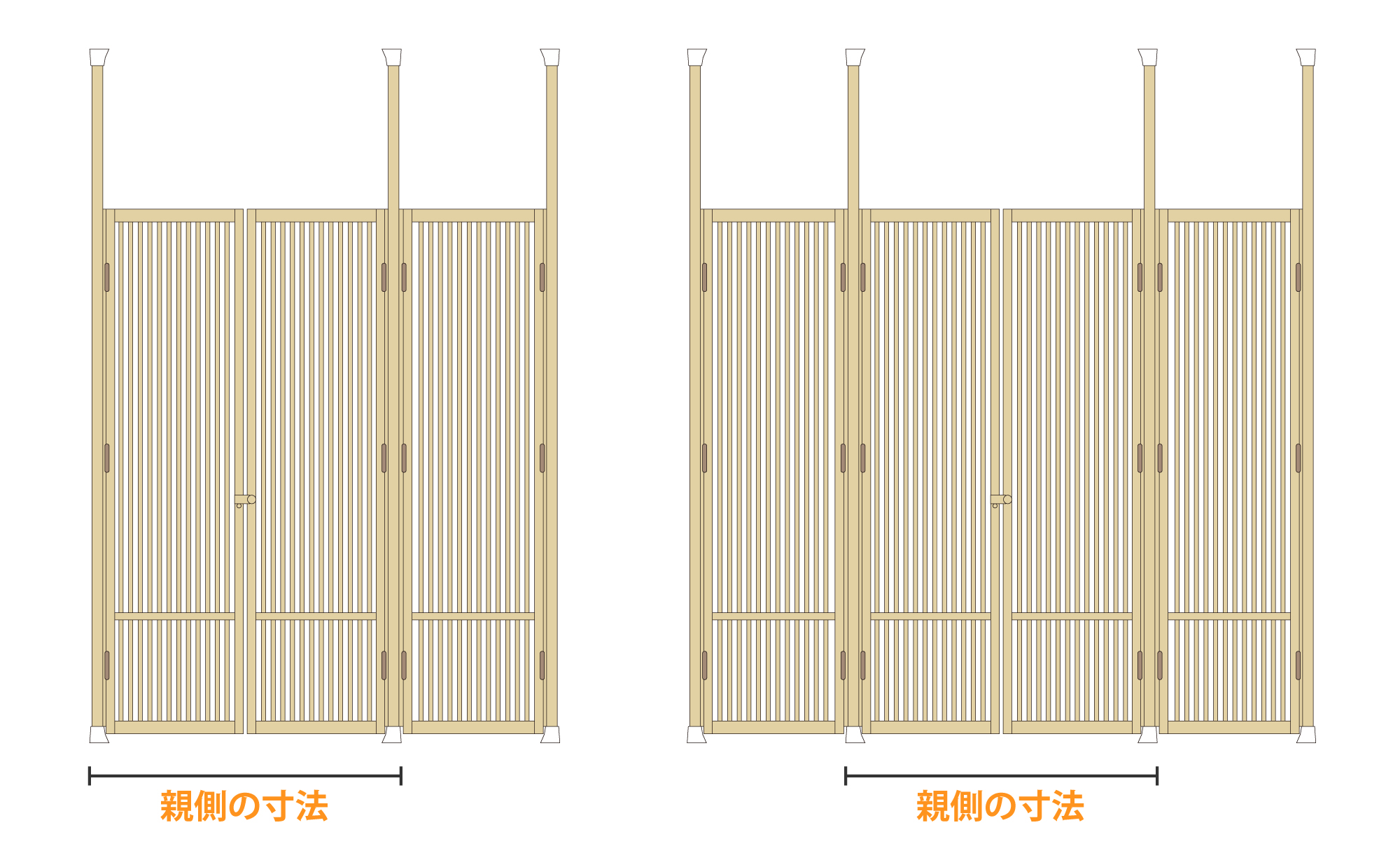 観音開き（親子扉側）の採寸イメージ